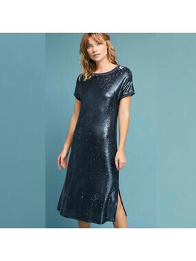 NWT Anthropologie Moulinette Soeurs Blue Silver Sequin Short Mini Dress Size XS